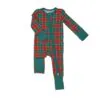 Angel Dear Holiday Plaid Bamboo Viscose Zipper Romper