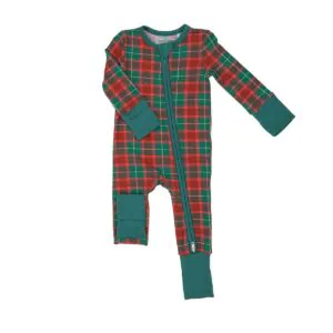 Angel Dear Holiday Plaid Bamboo Viscose Zipper Romper