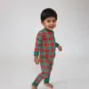 Angel Dear Holiday Plaid Bamboo Viscose Zipper Romper