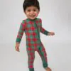 Angel Dear Holiday Plaid Bamboo Viscose Zipper Romper