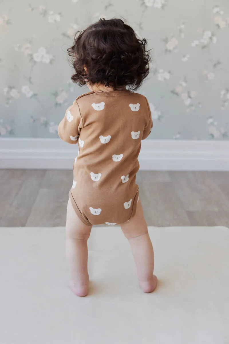 Organic Cotton Fernley Long Sleeve Bodysuit in Bears Caramel Cream