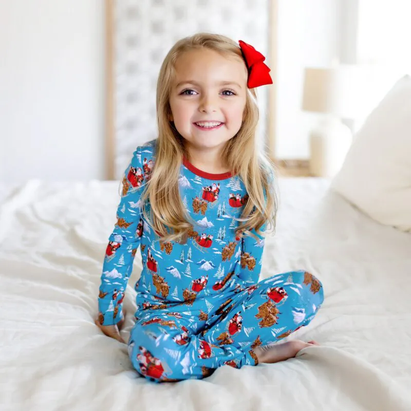 Santa And Highland Cattle Sleighs Long Sleeve Pajama Set from Free Birdees