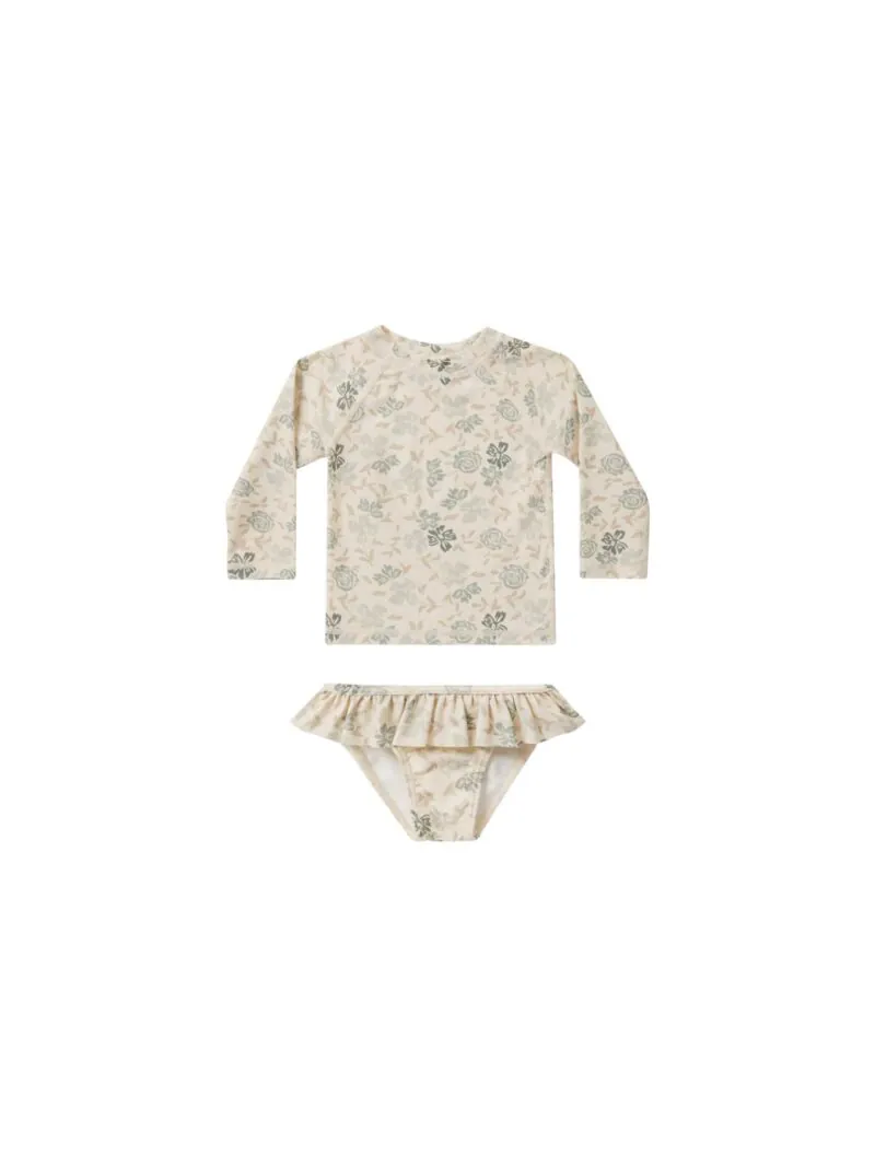 Rylee + Cru Rash Guard Girls Set In Blue Floral