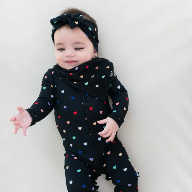 Bib in Midnight Rainbow Heart made by Kyte BABY