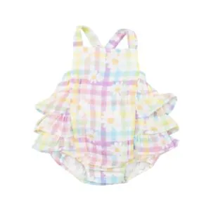 Angel Dear Gingham Daisy Ruffle Muslin Sunsuit
