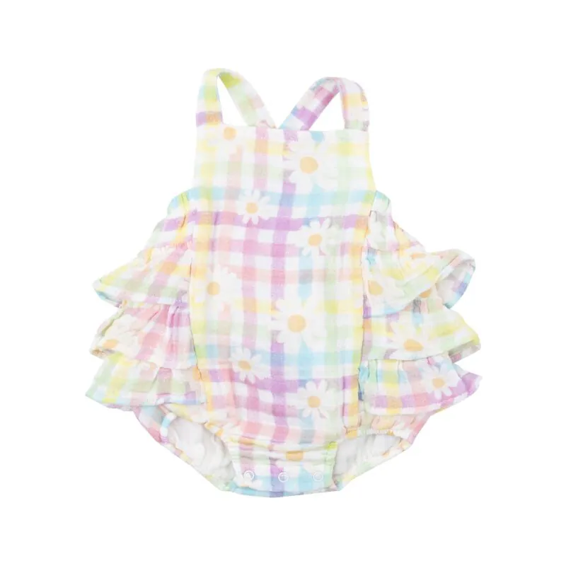 Angel Dear Gingham Daisy Ruffle Muslin Sunsuit