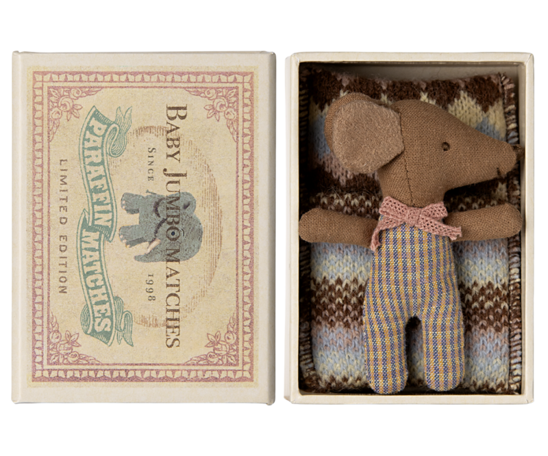 Maileg Sleepy Wakey Baby Mouse in Matchbox in Rose