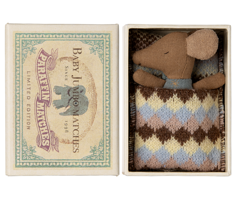 Sleepy Wakey Baby Mouse in Matchbox in Blue from Maileg