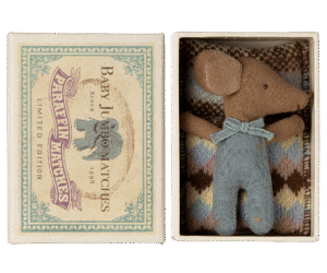 Maileg Sleepy Wakey Baby Mouse in Matchbox in Blue