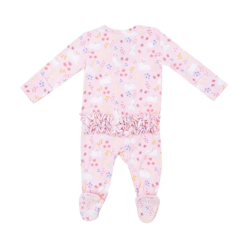 Bunny Meadow Bamboo Viscose Ruffle Back Footie