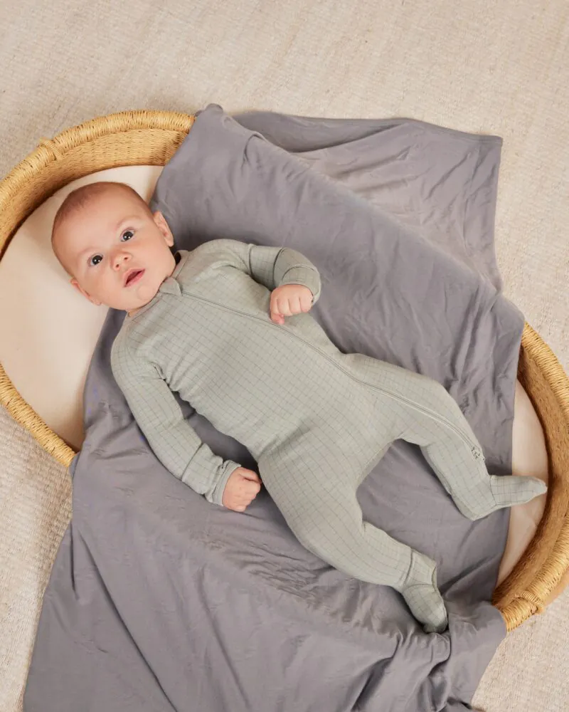 Bamboo Zip Footie in Grid from Quincy Mae