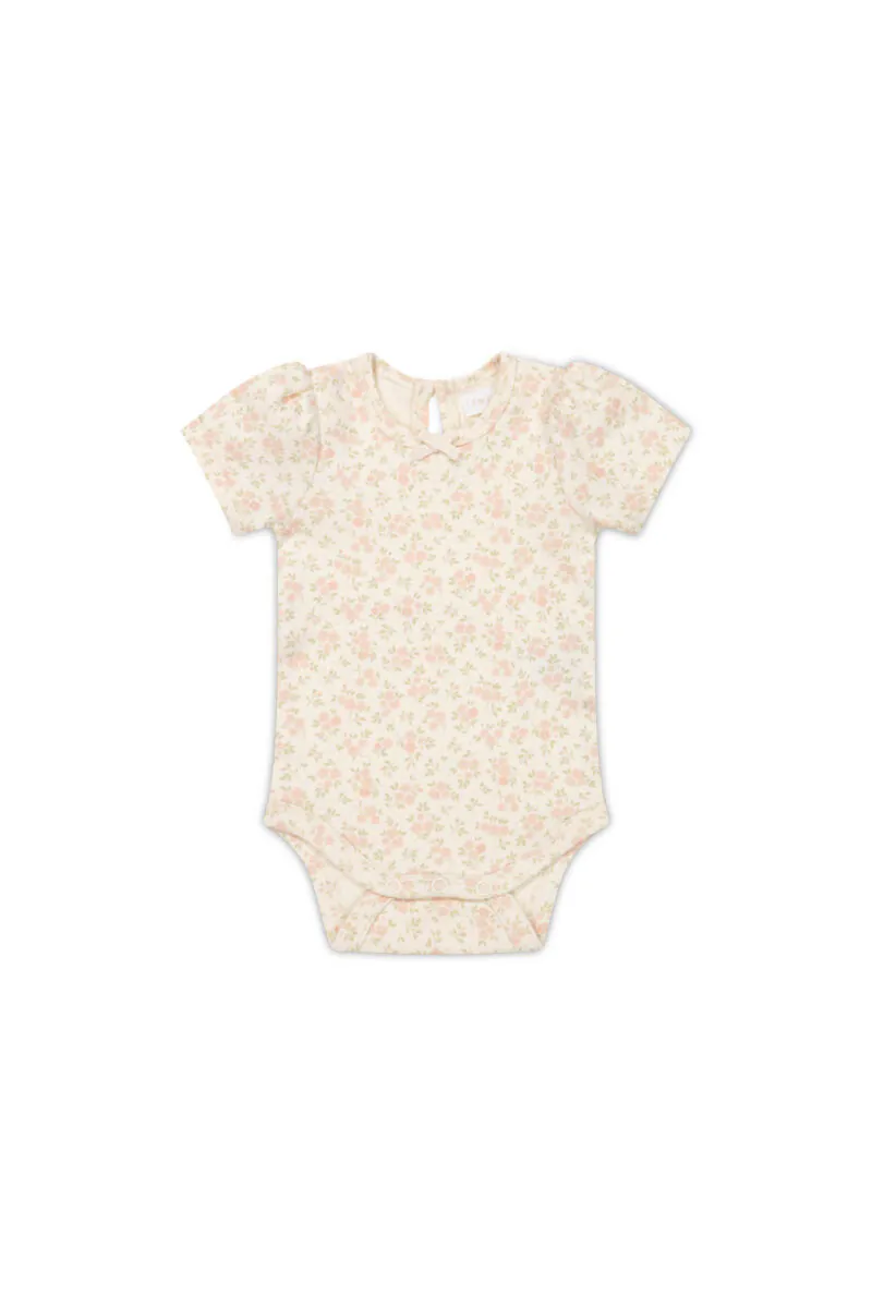 Organic Cotton Cap Sleeve Bodysuit In Rosalie Floral Mauve