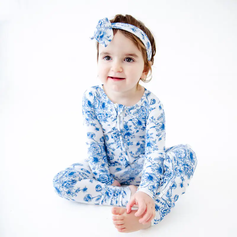 Dreamiere Something Blue Bamboo Viscose Ruffle Convertible Footie