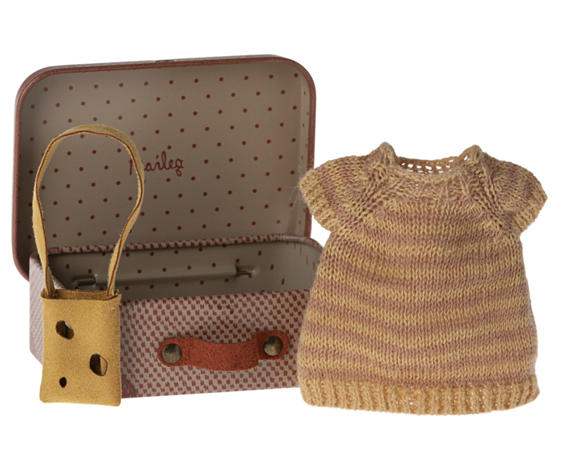 Knitted Dress and Bag in Suitcase for Big Sister Mouse from Maileg