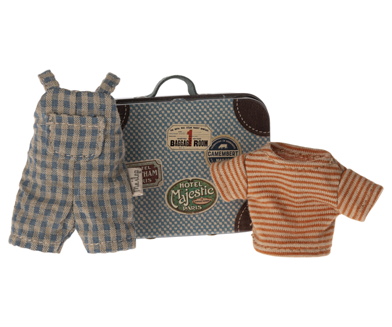 Maileg Overalls and Shirt in Suitcase for Big Brother Mouse