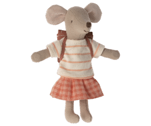 Maileg Big Sister Tricycle Mouse In Coral
