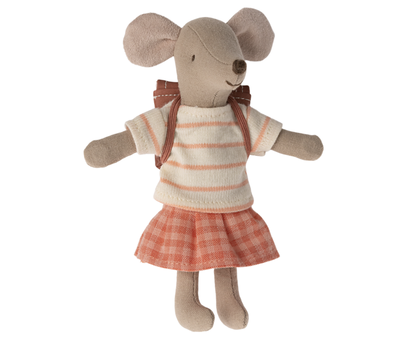 Maileg Big Sister Tricycle Mouse In Coral