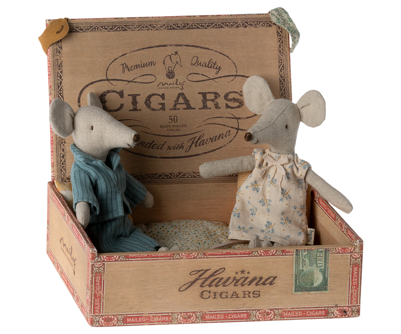 Mum and Dad Mice in Cigar Box made by Maileg