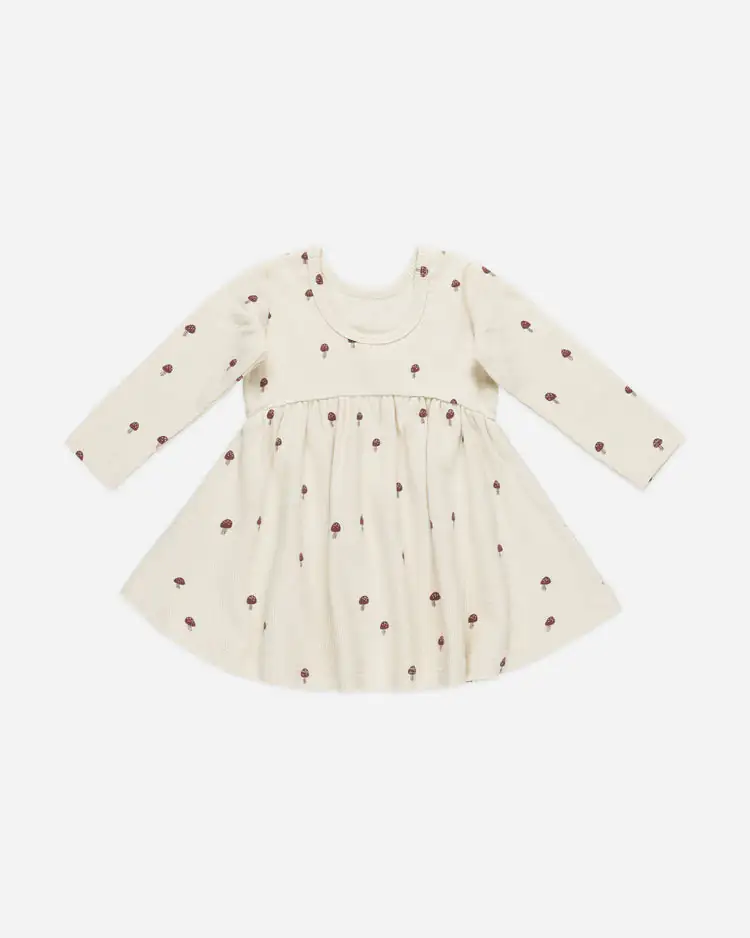 Ribbed Long Sleeve Dress In Mushrooms