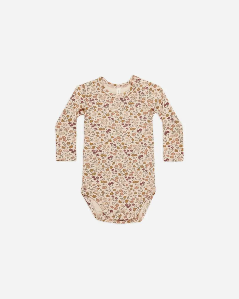 Bamboo Long Sleeve Bodysuit In Posy from Quincy Mae
