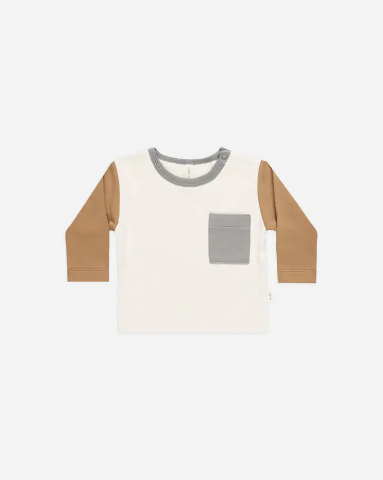 Long Sleeve Pocket Tee In Color Block from Quincy Mae