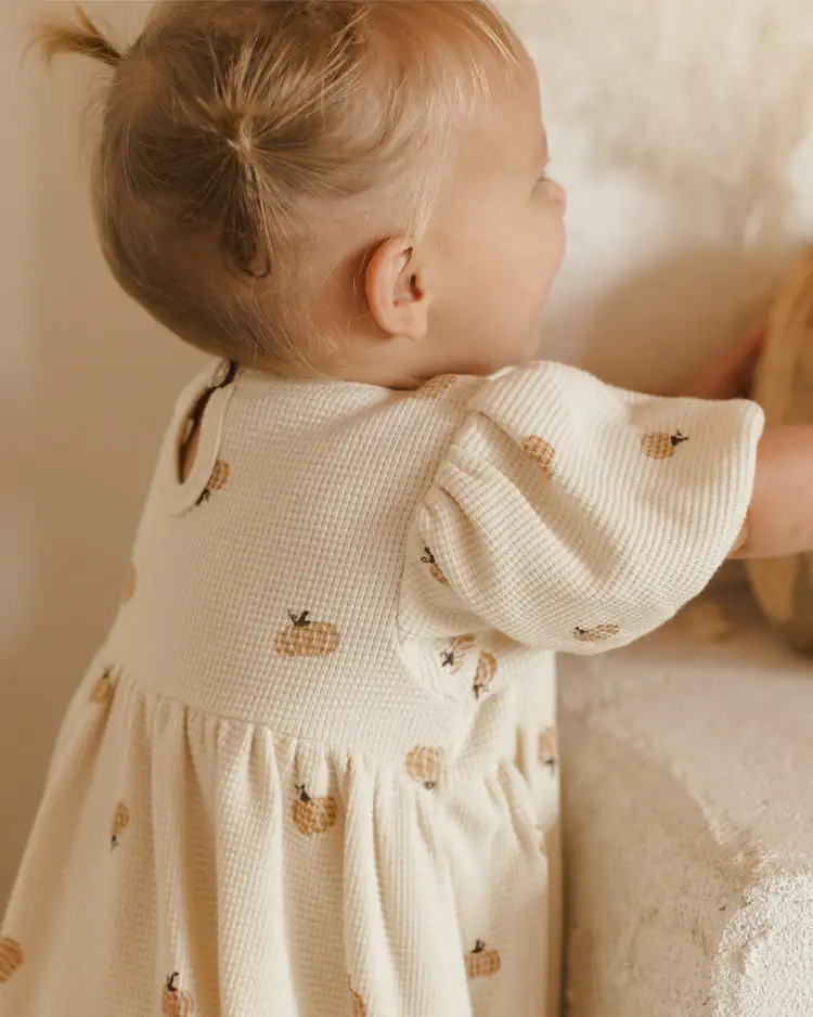 Waffle Babydoll Dress In Pumpkins from Quincy Mae