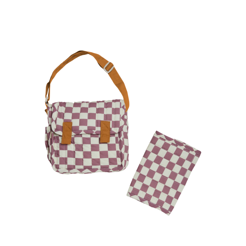 Olli Ella Carrie Convertible Changing Bag & Mat Plum Check