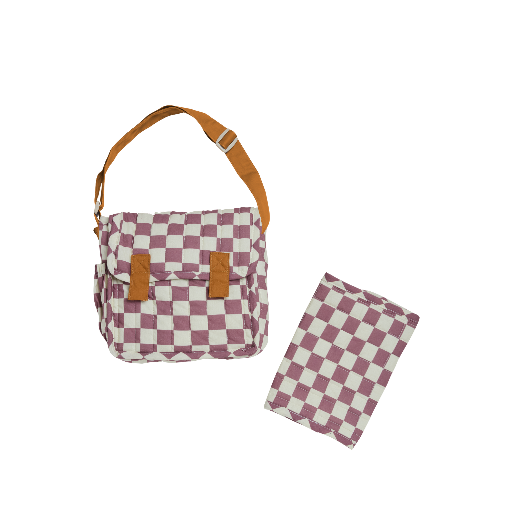 Olli Ella Carrie Convertible Changing Bag & Mat Plum Check
