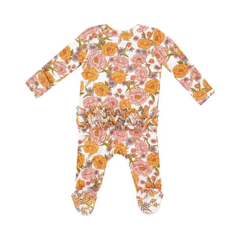 Ambers Floral Ruffle Zipper Footie