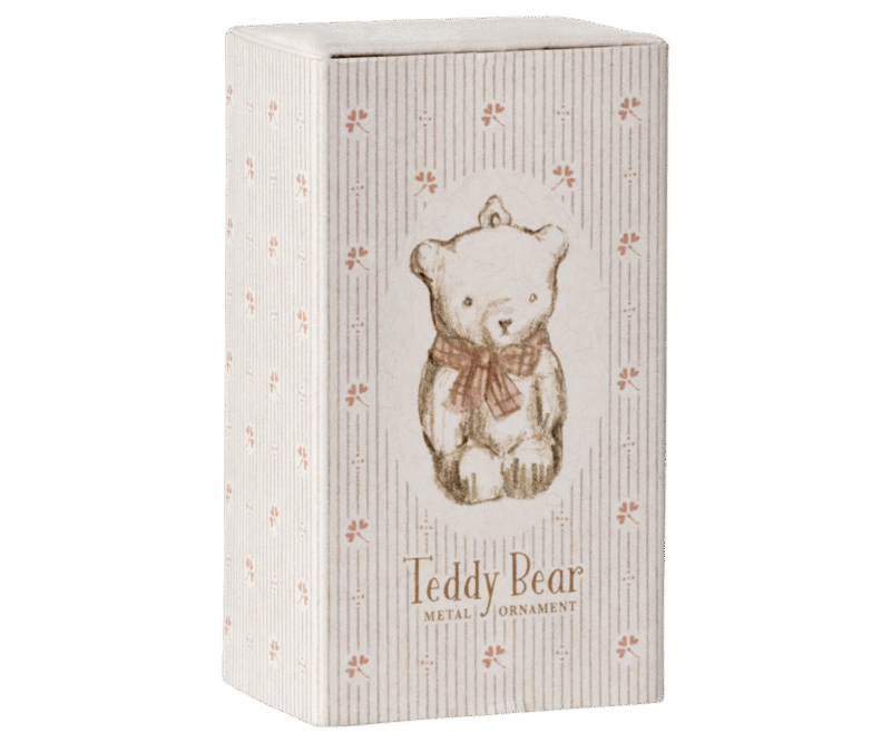 Off White Teddy Bear With Rose Ribbon Metal Ornament from Maileg