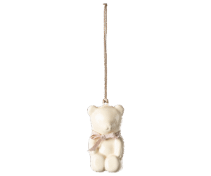 Maileg Off White Teddy Bear With Rose Ribbon Metal Ornament