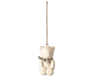 Maileg Off White Teddy Bear With Blue Ribbon Metal Ornament