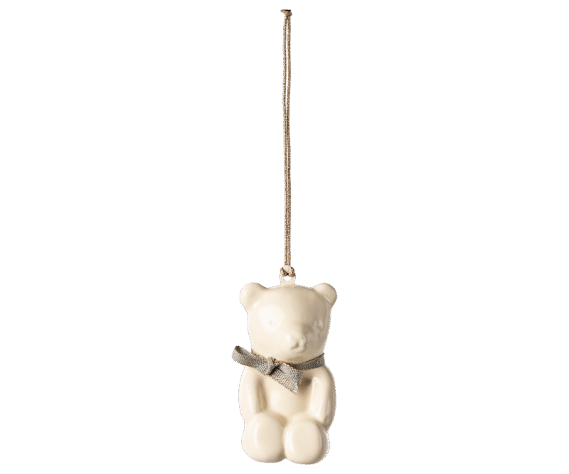 Maileg Off White Teddy Bear With Blue Ribbon Metal Ornament