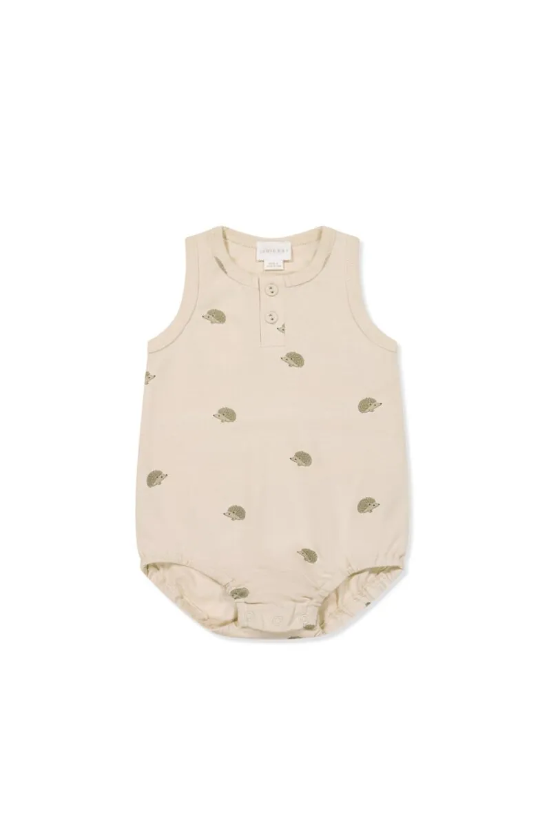 Pima Cotton Noah Playsuit in Henry Hedgehog Birch 