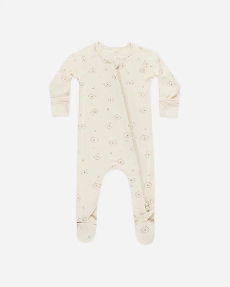 Bamboo Zip Footie In Bears from Quincy Mae