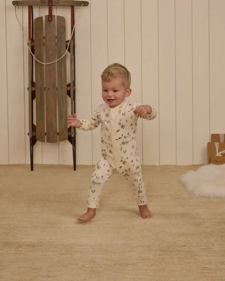 Rylee + Cru Organic Long John Pajamas in Winter Town