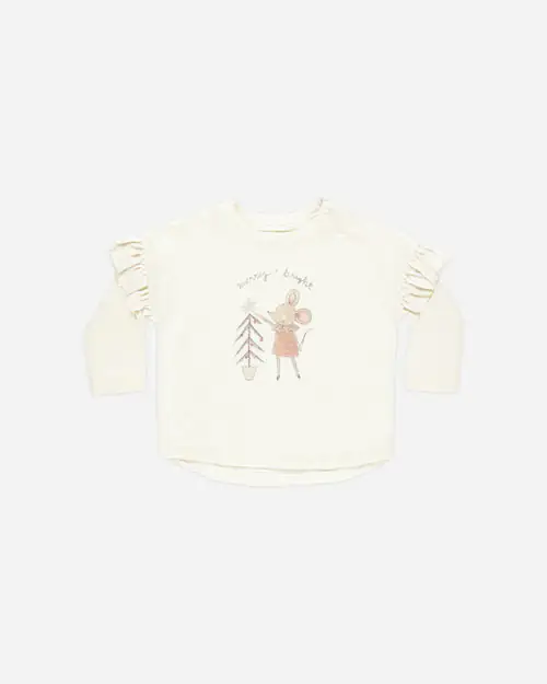 Ruffle Long Sleeve Tee in Mouse from Rylee + Cru