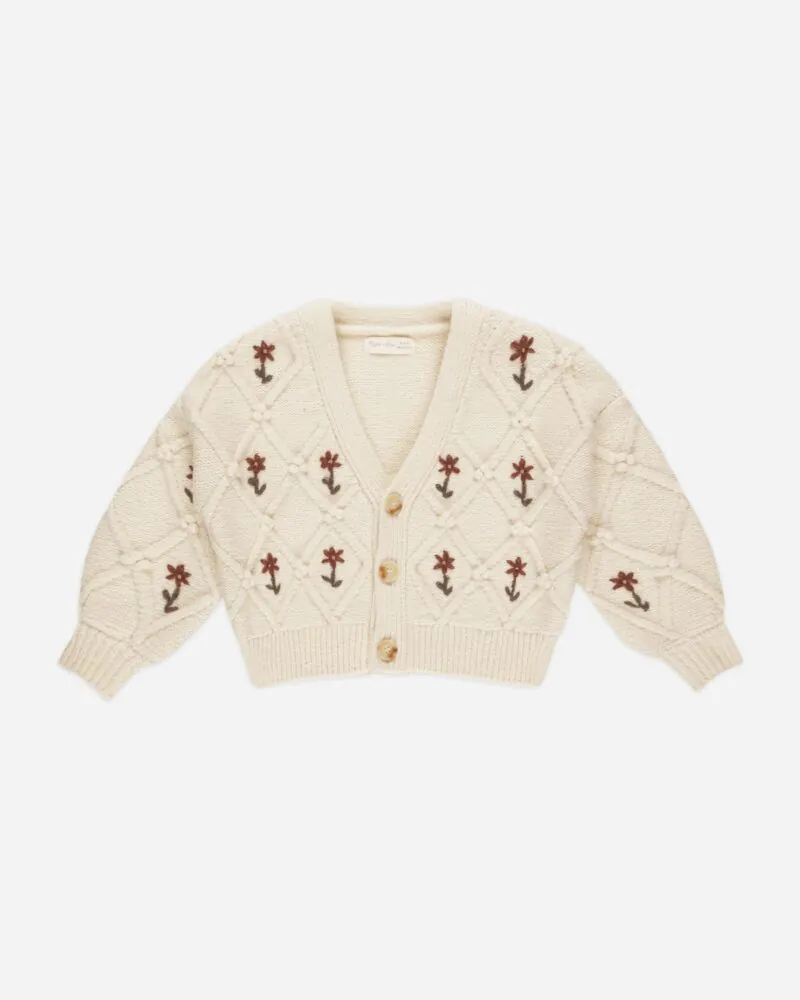 Boxy Cardigan in Winter Floral Embroidery from Rylee + Cru