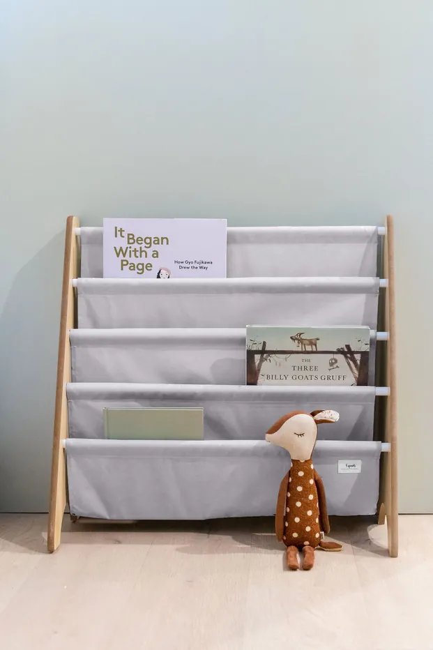 Recycled Fabric Kids Book Rack in Light Gray from 3 Sprouts